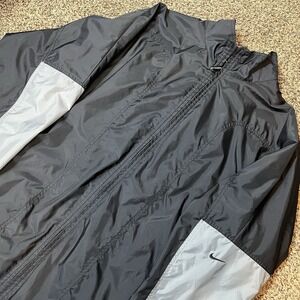 Y2K 2000s Nike Windbreaker Jacket Mens XL Black Gray Full Zip Nylon Swoosh
